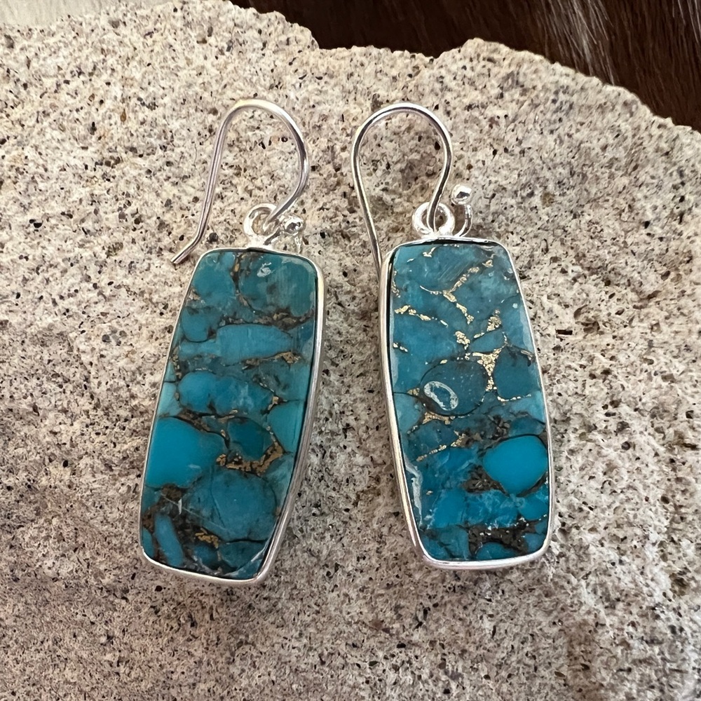 Kingman Copper Turquoise Rectangle Dangle Earring… - image 2